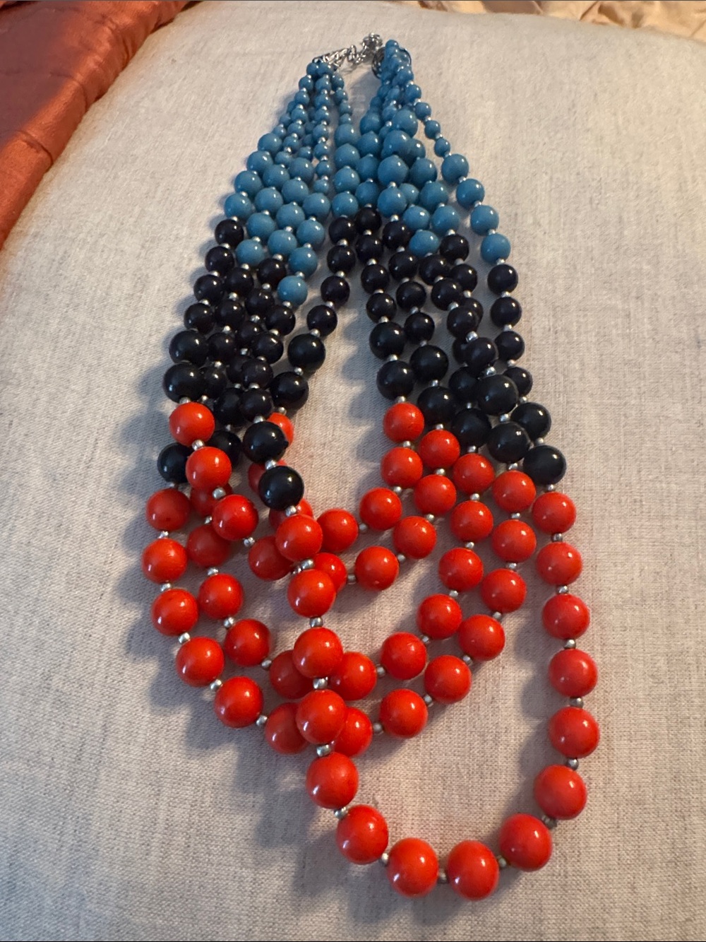 Multicolor Bead Statement Necklace - Red, Black & Teal